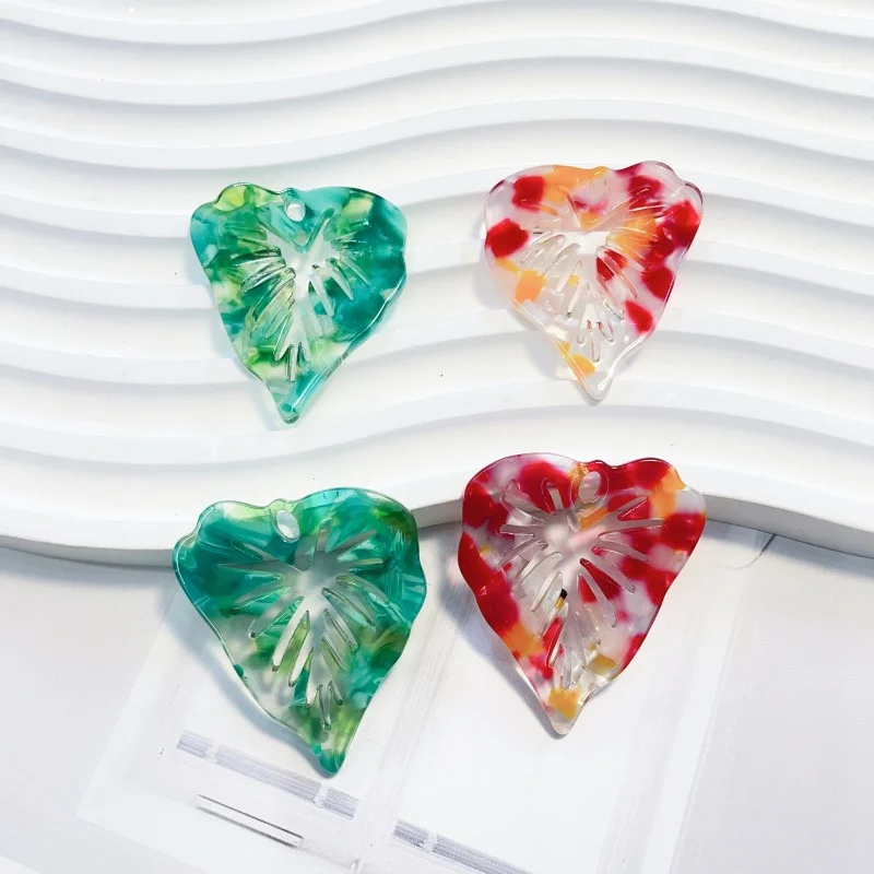 

Оптовая продажа, 40 шт./лот, цветной принт, мультяшные листья, акриловые бусины в форме листьев, ювелирные изделия своими руками, аксессуары для волос для одежды