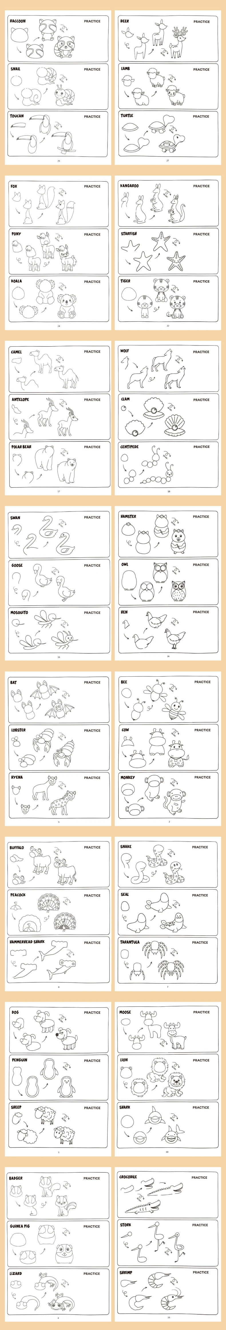 Interaktives Aktivitätsbuch mit 96 Tiermotiven zum Zeichnen von Tieren. Vier einfache Schritte zum Kompletten von Zeichnungs- und Malspielzeugbuch – Detail 2