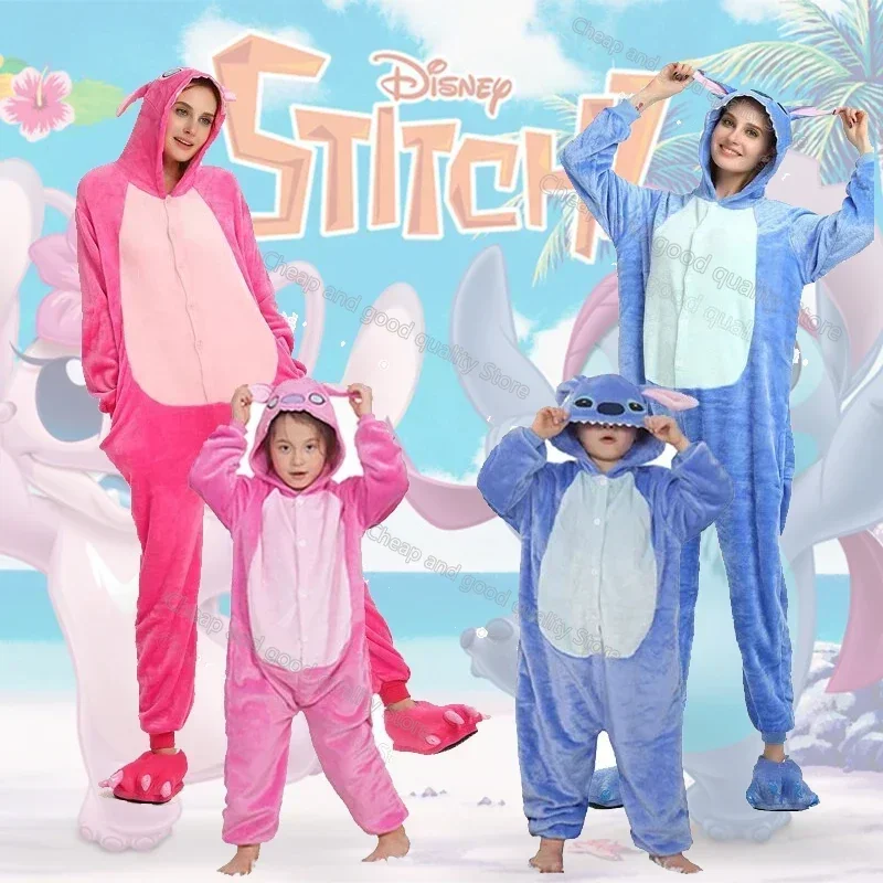 Disney Stitch Onesies Adult Pajamas Unisex Blue Pink Stich Cosplay Party Wear Anime Pijama Boy Girl Pyjamas Kids Women Sleepwear