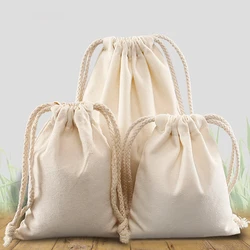 Borsa portaoggetti con coulisse in cotone da 10 pezzi/lotto per confezione regalo Sacchetti semplici per imballaggio artigianale per feste di Natale