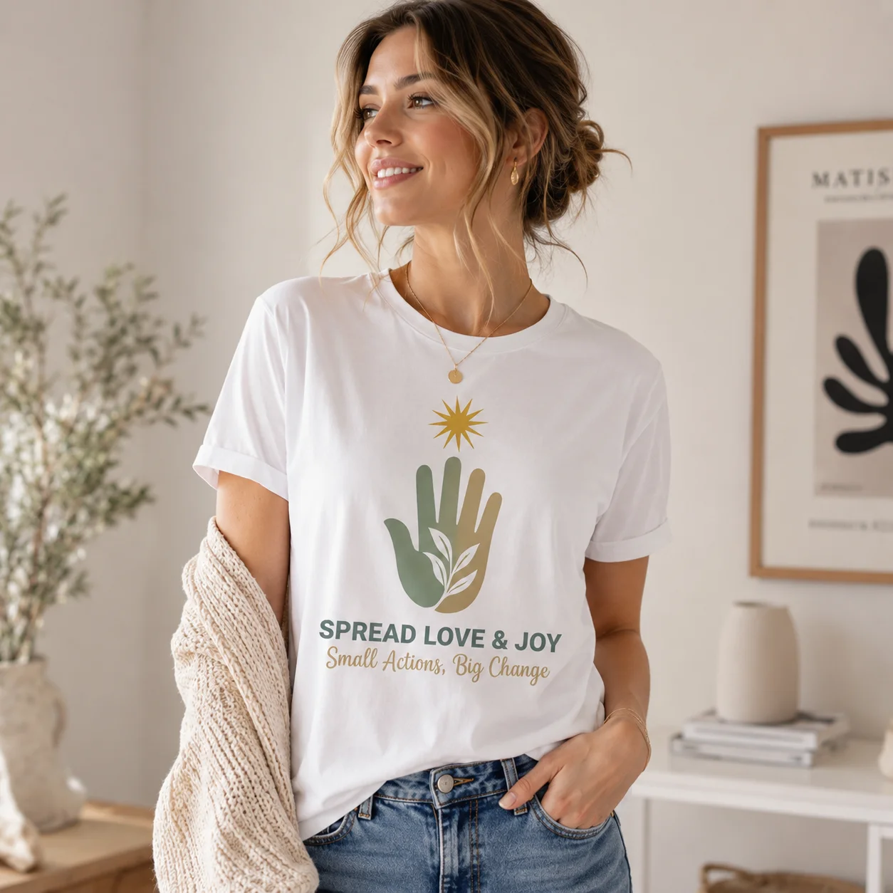 Women'S 100% Cotton Graphic T-Shirt Spread Love & Joy Print Casual Loose Short Sleeve Crew Neck Daily Basic Tee