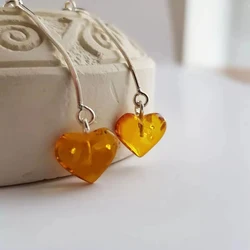 HAOHUPO-pendientes de ámbar con corazón Natural para mujer, aretes de plata 925, de piedra preciosa ámbar, de brandy, para regalo del Día de la madre, venta al por mayor