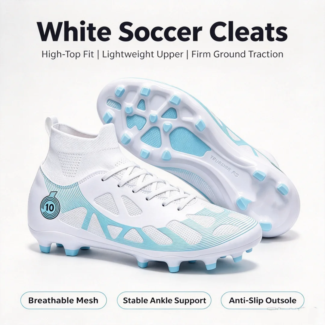 1Pair High-top Football Shoes,TF Stud, Breathable, Wear-resistant, Leather Training Sneakers