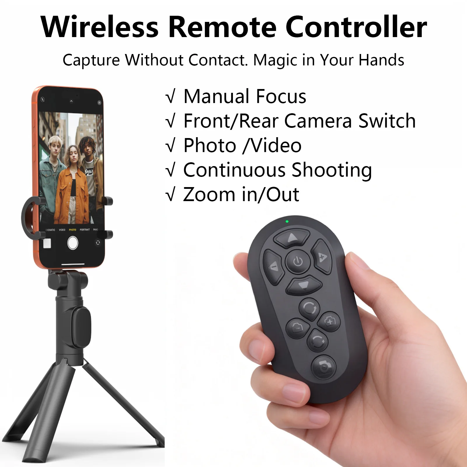 Wireless Bluetooth Remote Control for Mobile Phone Luminous Bluetooth Button for Short Videos Photo Taking eBook Page Turning