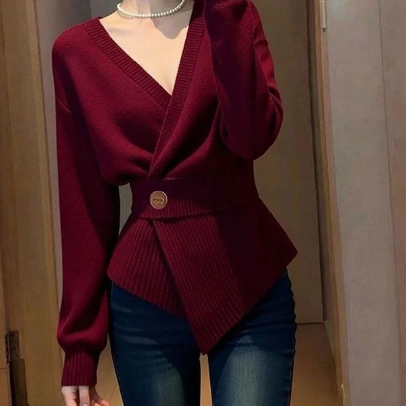 

Good-looking Age-reducing Tops Japanese Lazy Knitted Sweaters Cover Belly Autumn Winter European Goods High Sense Luxury Super