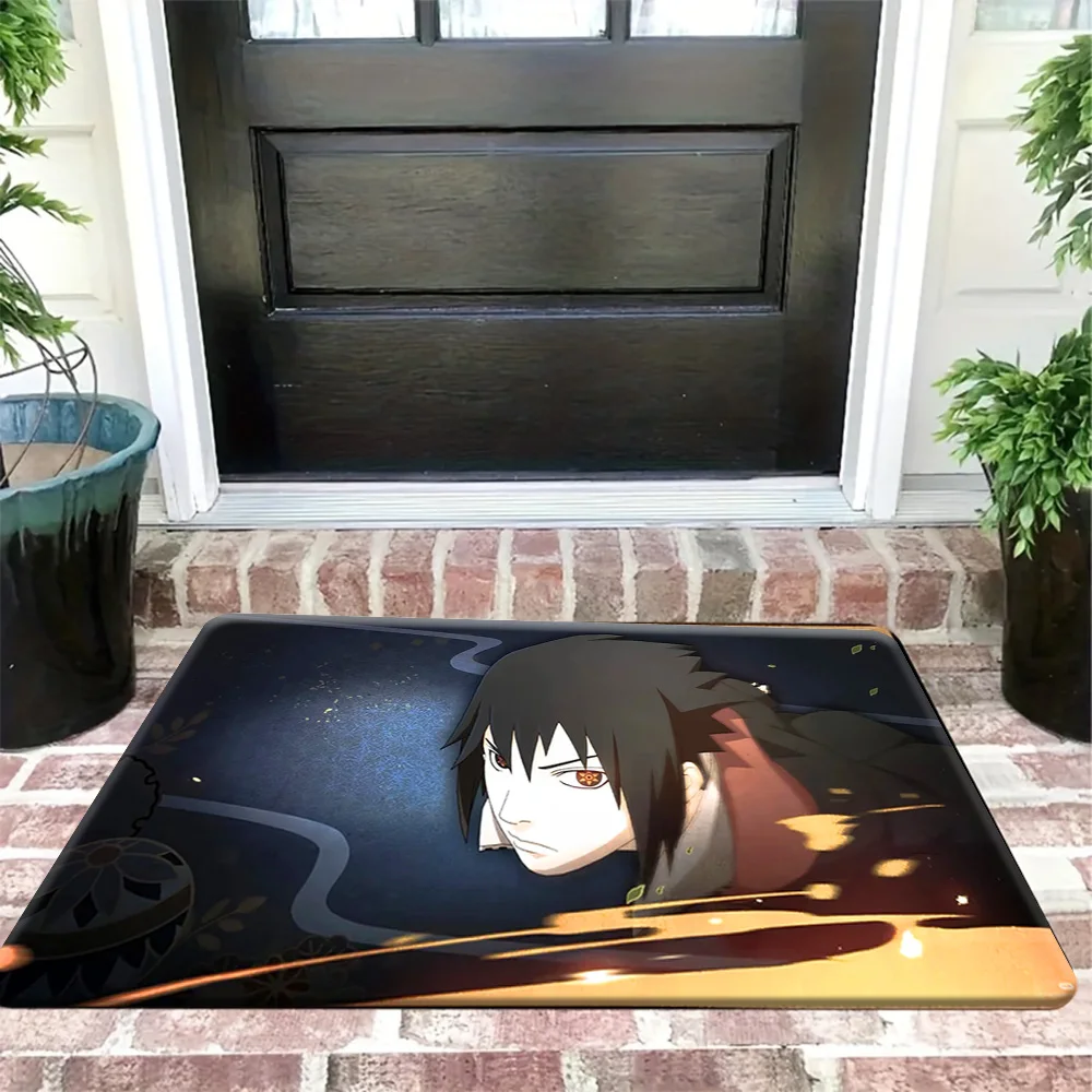 Alfombra de bienvenida antideslizante y absorbente con diseño de la escena del Sharingan de Sasuke Uchiha de Naruto Shippuden, con ojos rojos y detalles dorados, Myster