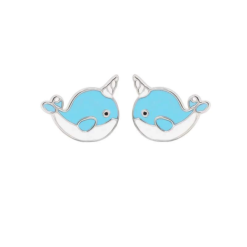 TrustDavis Girls 100% 925 Sterling Silver Blue Whale Stud Earrings For Women Young Daughter Birthday Party Jewelry Gift DS4546