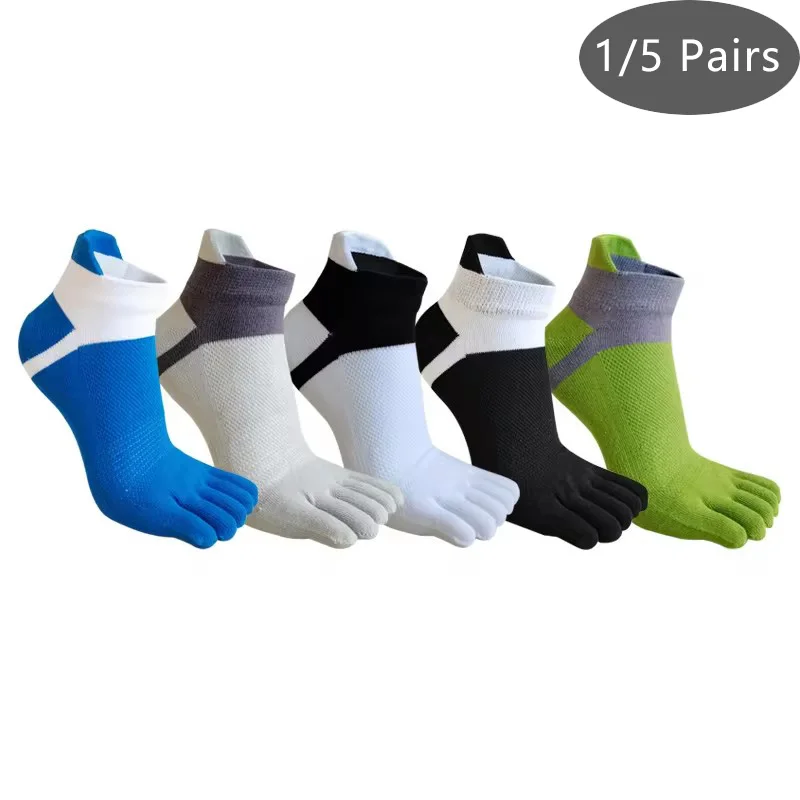 1/5 Pairs Cotton 5 Finger Ankle Socks Man Boy Sport Mesh Breathable Sweat-Absorbing Shallow Mouth No Show Toe Invisible Socks