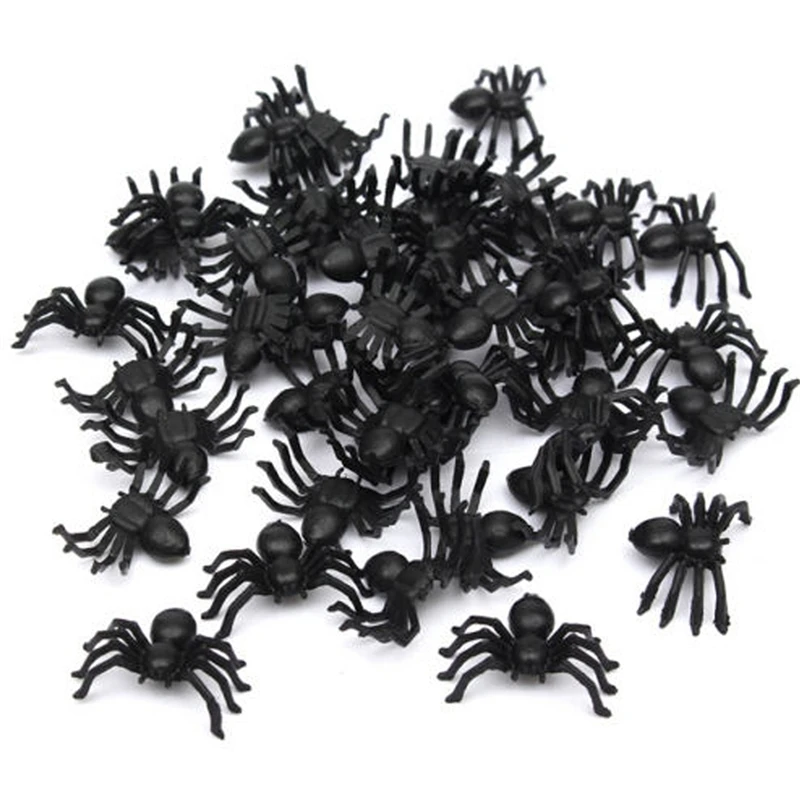 Aranhas de plástico pequeno Halloween Decorações, Preto, Luminoso, Casa assombrada, Aranha Decorar, Simulação Tricky Toy, 50pcs