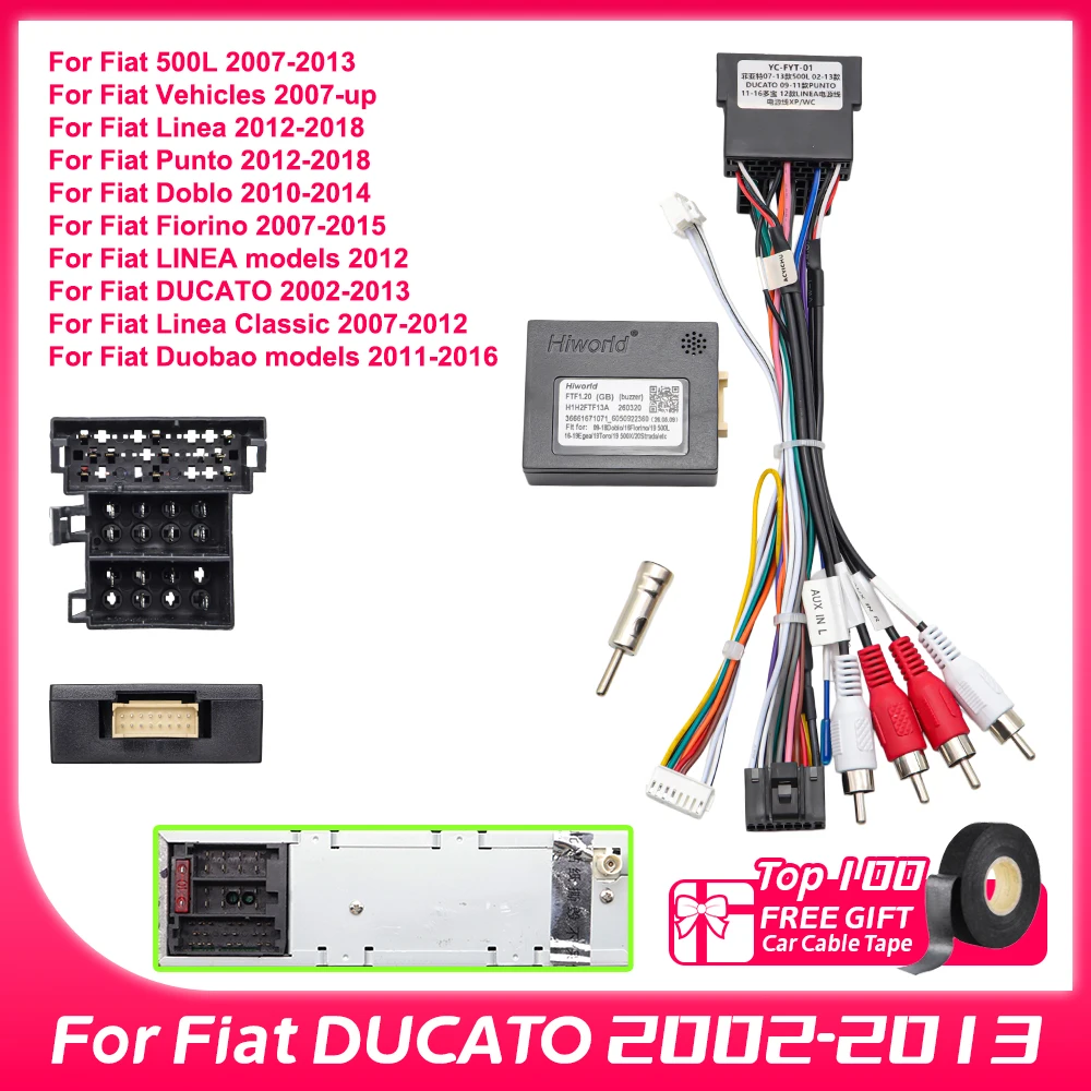 Decodificador Canbus FTF1.20 para Fiat 500, Strada, Idea, Palio, Conector de Rádio Android, Conector de 16 Pinos para Rádio de Carro Fiat Panda 169