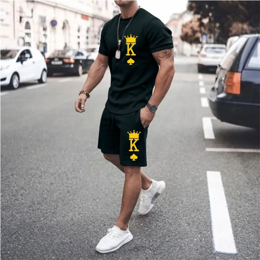 

2025 New Cotton Printed T-shirt Men's Suit Crew Neck Sports Shorts Source Factory Wholesale Trendy Brand