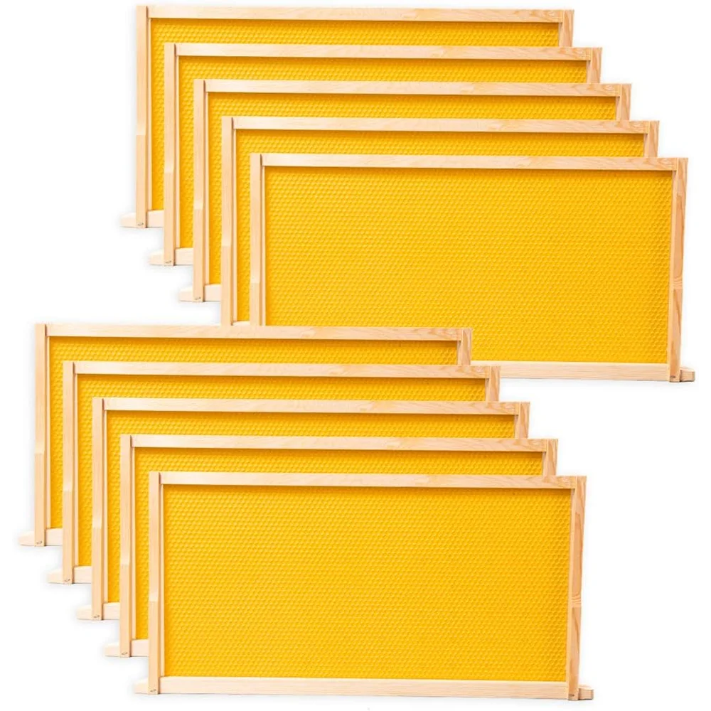 10 Pack Beehive Frames and  Foundations for Deep Brood Bee Hives with Wooden Bee Hive Frames and  Foundation sheets (Yellow)