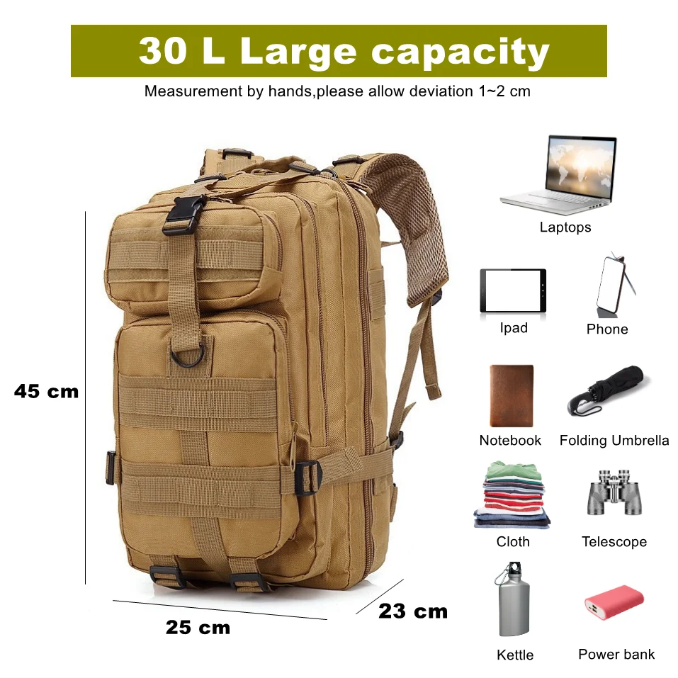 DulSports-Sac à dos militaire étanche en nylon, sac à dos extérieur, camping, randonnée, trekking, pêche, chasse, 30l, 900D