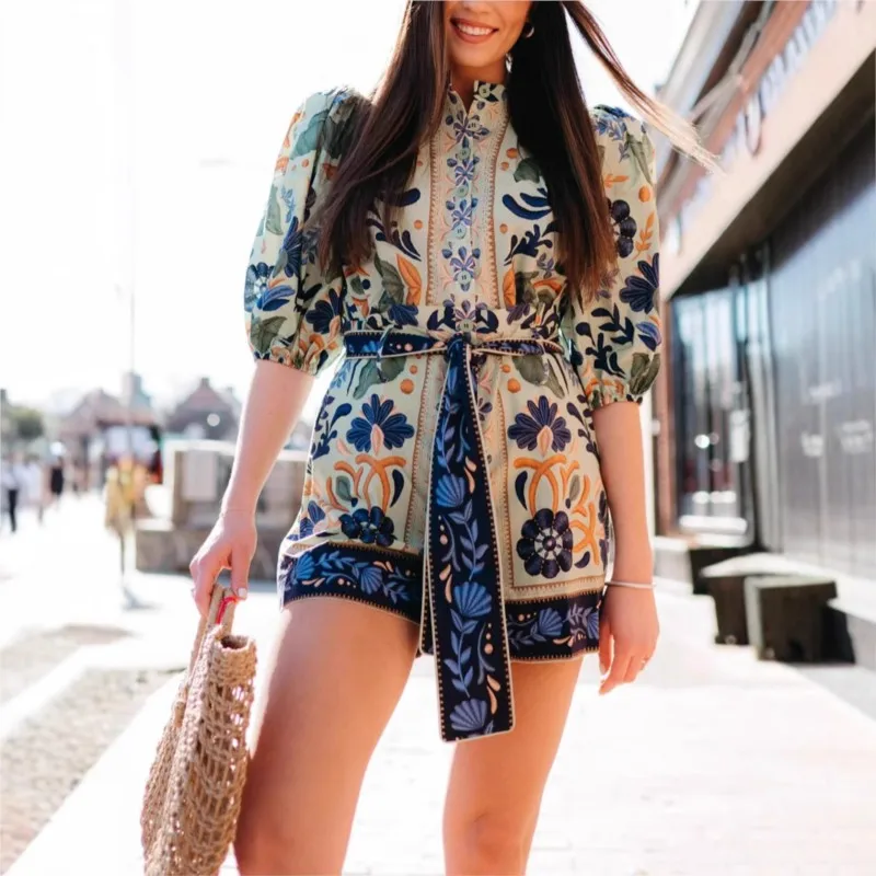 Summer 2025 Fashion New Jumpsuit Women's Elegant Bohemian High Street Suit Printed Street Jumpsuit Rompers