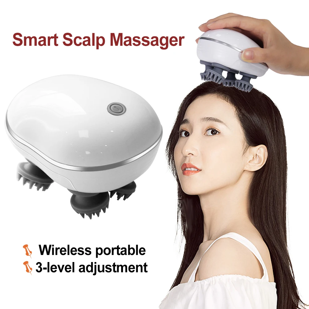 Wireless Infrared Scalp Massager 3 Modes Kneading Vibration Roller Massage Heads Portable Body Massager for Body Relax Hair Care