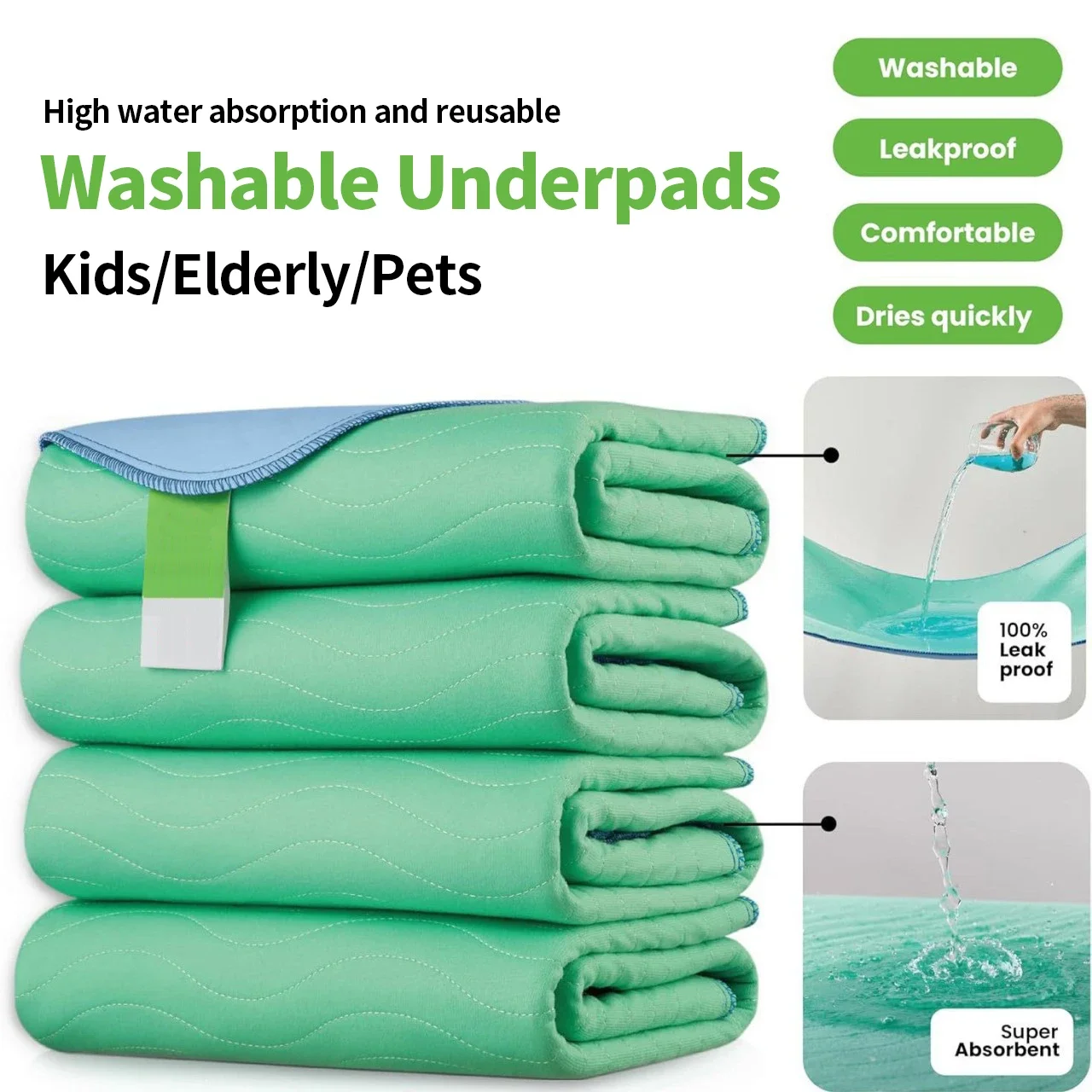 

1/2/4pcs Washable Underpads, Heavy Absorbency Reusable Bedwetting Incontinence Pads for Kids/Elderly/Pets Waterproof Protective