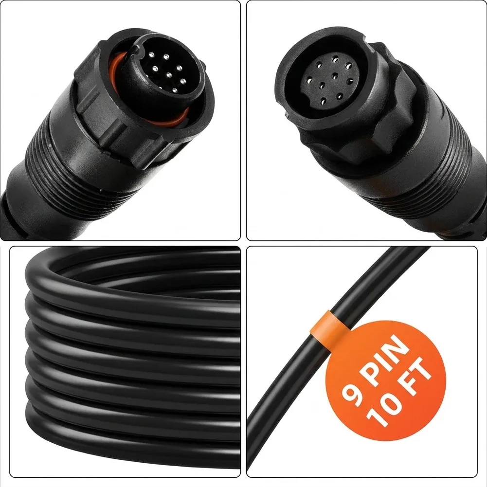 Fishfinder Extender 9-pin Transducer Cable Oxygen-free Copper Core Flexible PVC Shell Male To Female Connector