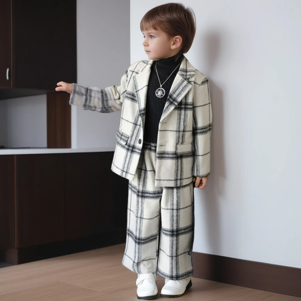 

Boys Plaid Suit Set Autumn Tweed Blazer Pant 2-Piece Teen Kids School Host Speech Performance Formal Wear Casual Boy Outfits 8 Y