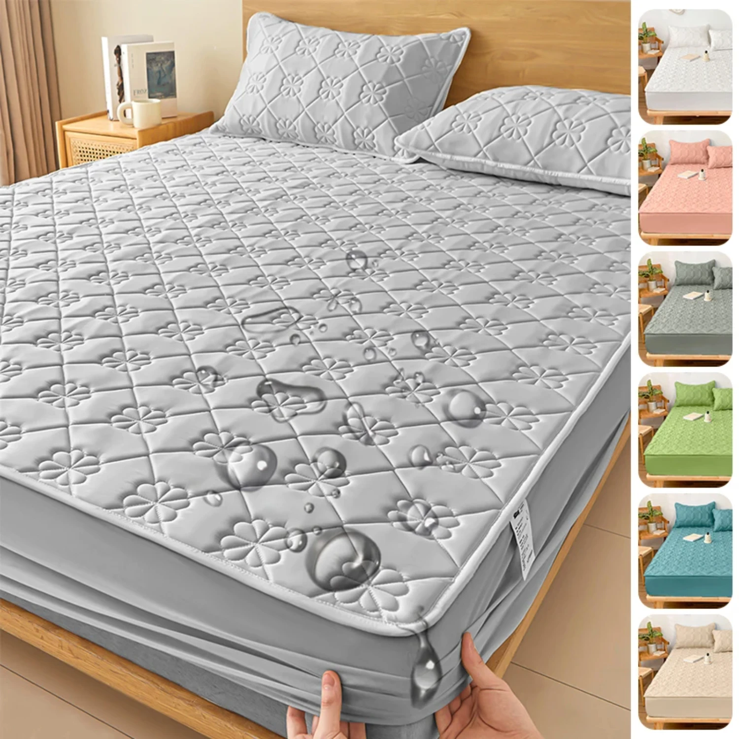 

Waterproof Fitted Sheet Quilted Mattress Cover Pad Protector Jacquard Thicken Bed Cover Double Size 150/160/180x200cm