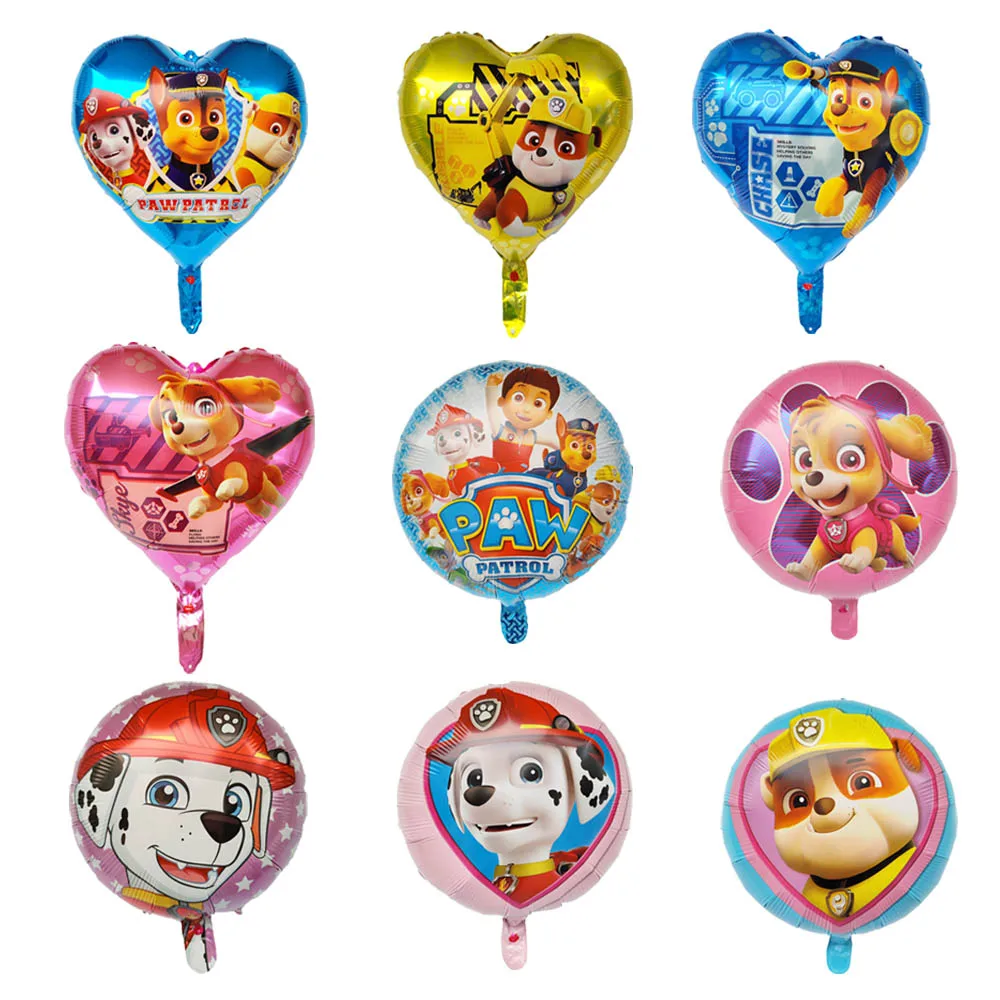 10pcs Paw Patrol Foil Balloon Round Heart Cartoon Dog Aluminum Film Balloon Children's Birthday Party Decoration Helium Globos