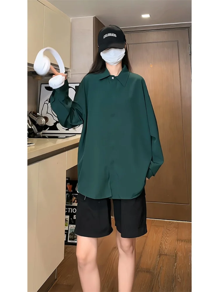 

Ice Silk Long Sve Men's irt Draped Feel No Ironing American Sle Retro Couple Jaet Summer New Arrival Casual Loose Fit