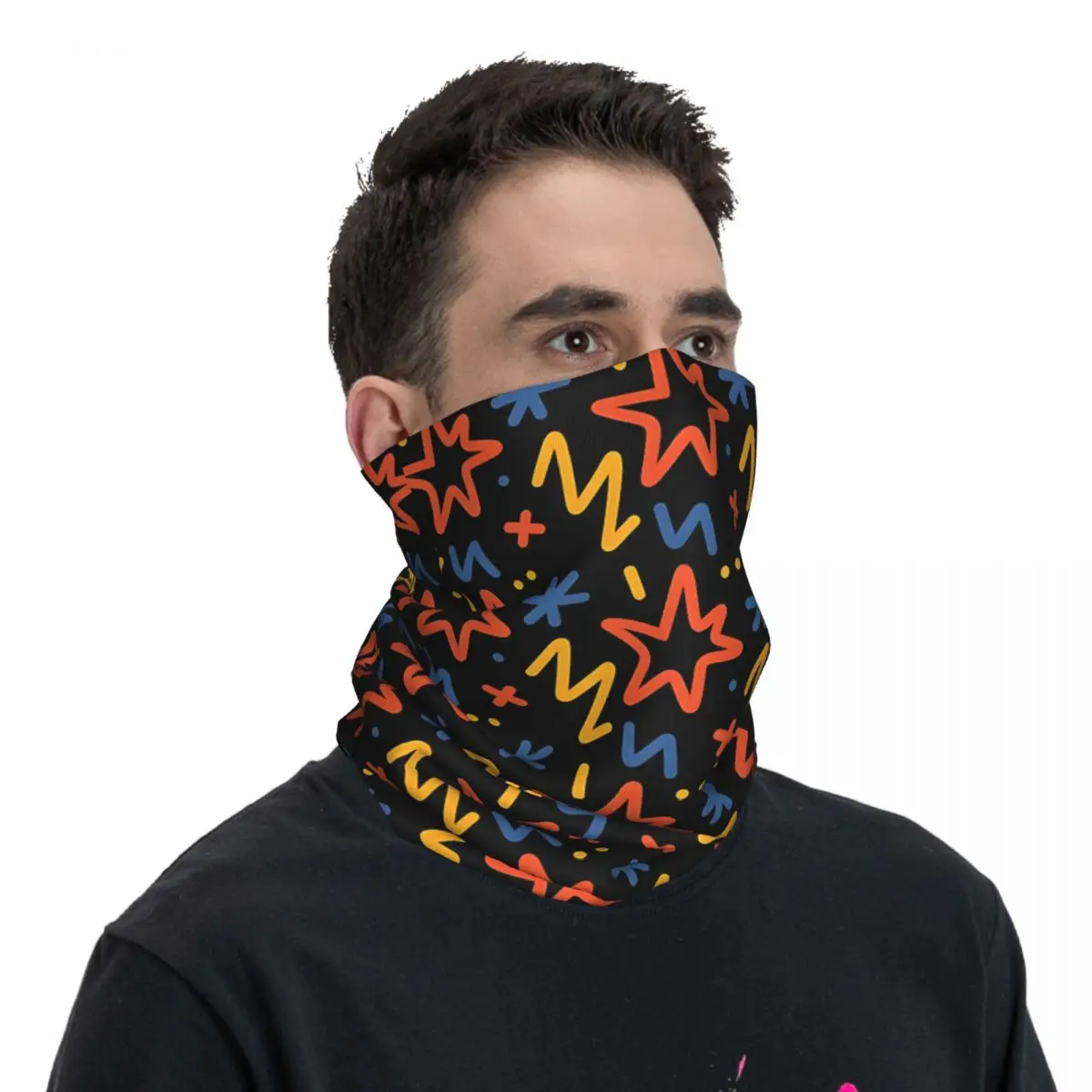 Abstract Simple Minimal Line Doodle Colorful Scribble Pattern Scarf Neckerchief Neck Face Mask Polyester
