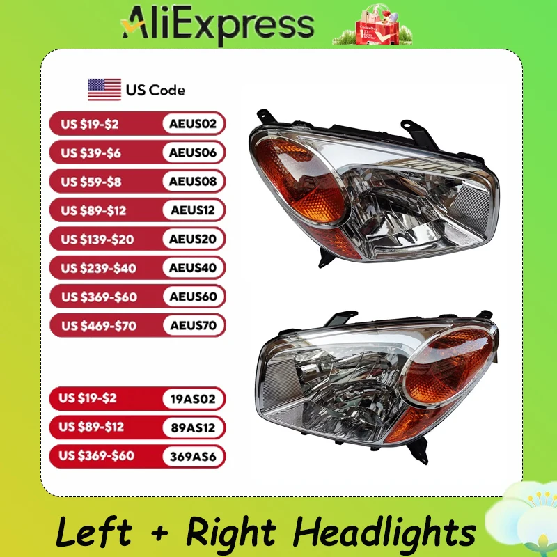 

Pair Headlights Durable Left + Right Headlights Fits For 2004-2005 Toyota RAV4 LH & RH Halogen Headlamps Replacement New