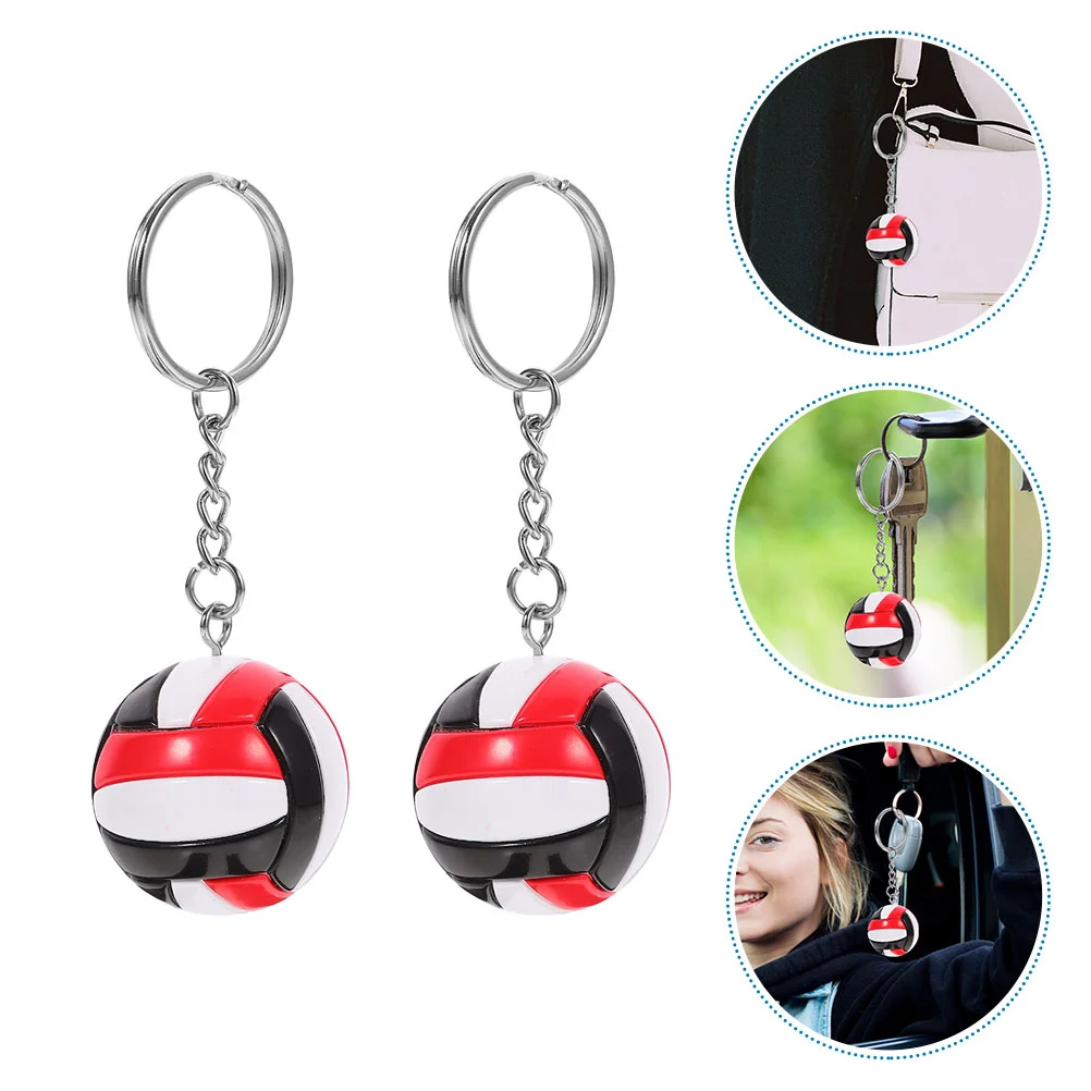 2 Pcs Key Chain Keychains Ornaments Volleyball Football Mini Pendant Metal Ring Student Locket