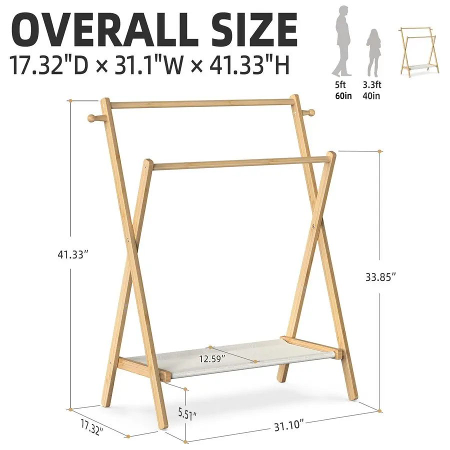 Kids Clothing Rack, Small Clothes Rack for Toddler Pets, Kids Dress Up Rack with Storage Shelf Double Rods, Foldable Kids Cloth