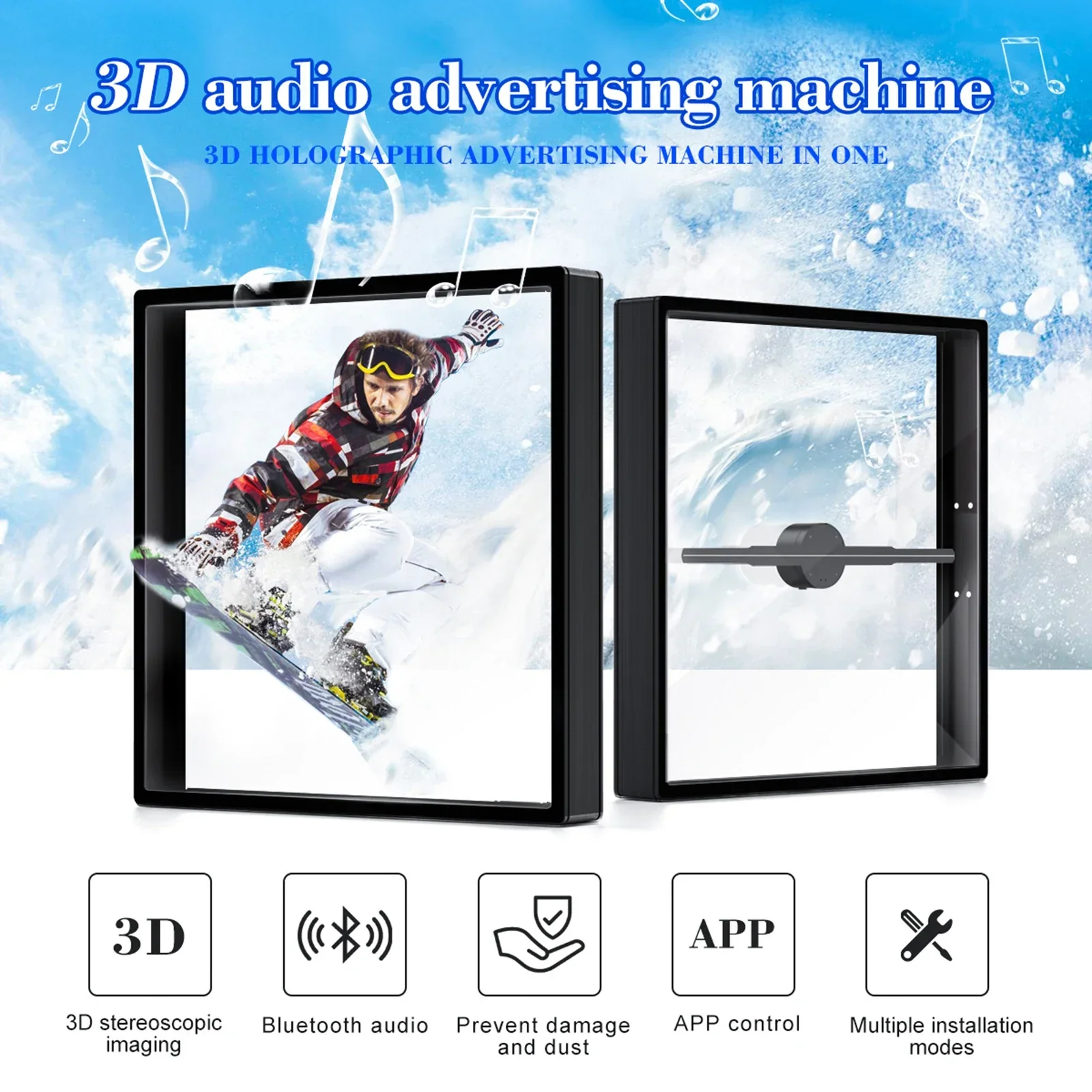 3D Holographic Projector Fan 50Cm Square Cover Anti Touch Naked Eye Advertising Display Machine Aluminum Alloy Frame