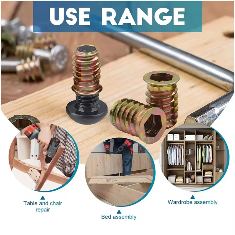 AAAF houten inzetboutbevestigingsconnectoren schroefdraadinzetstukken voor hout voor meubels stoel tafel bureau wiegbed, volledig schroefdraad
