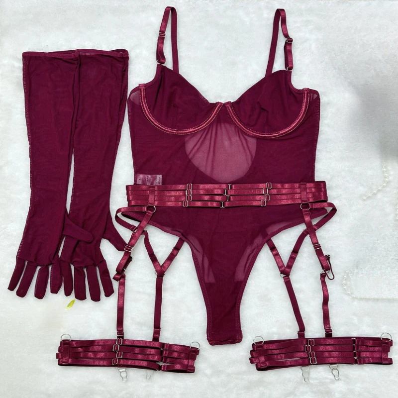 

Sexy bikini with spaghetti straps, one-piece swimsuit with mesh see-through design, underwire support, and push-up effect