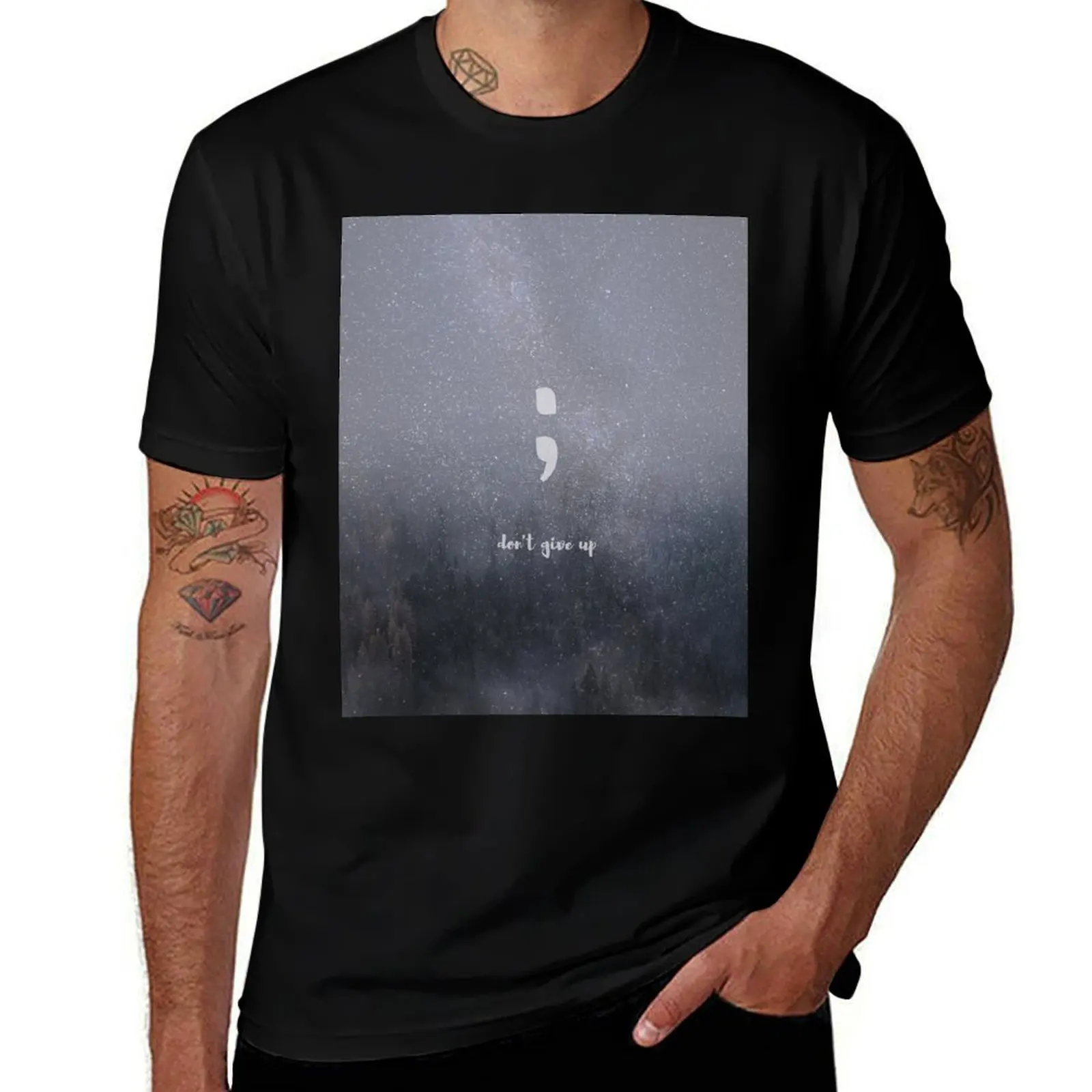 glitter forest semikolon - don't give up T-Shirt Creative Graphic Tee Shirt T-Shirt