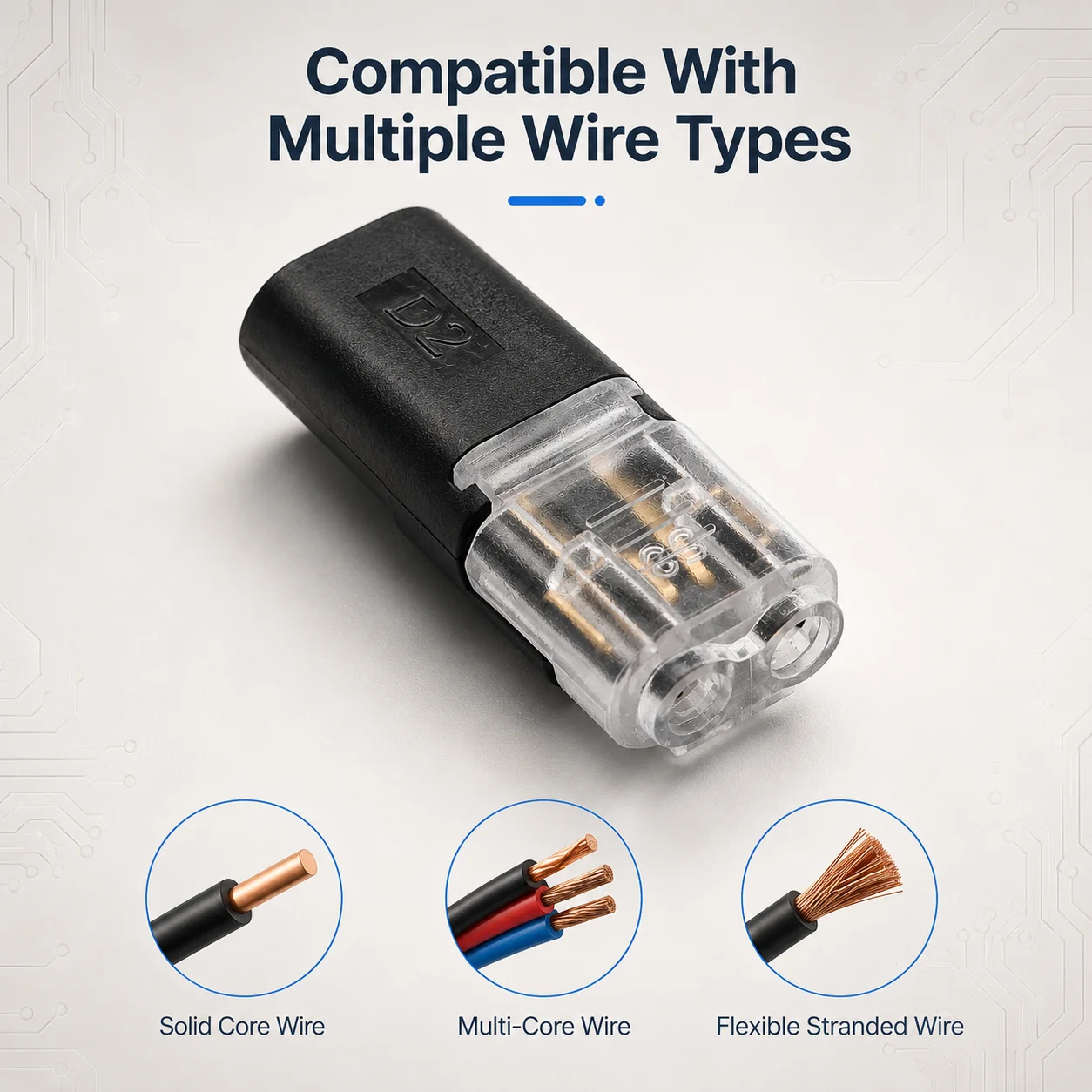 Wire Connector 2 Pin Electrical Cable Connector D2 Cable Splice Terminal Quick Connect No Strip 22-18AWG 0.3-0.75mm2 50/100PCS