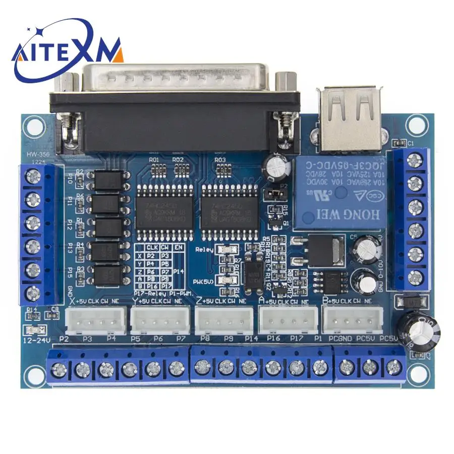 MACH3 Interface Board CNC 5 Axis With Optocoupler Adapter Stepper Motor Driver + USB Cable