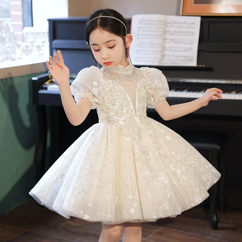 Flower Girl Wedding Princess Dress Elegant Children Birthday Party Fluffy Ball Gown Little Girl Piano Performance Costume y532