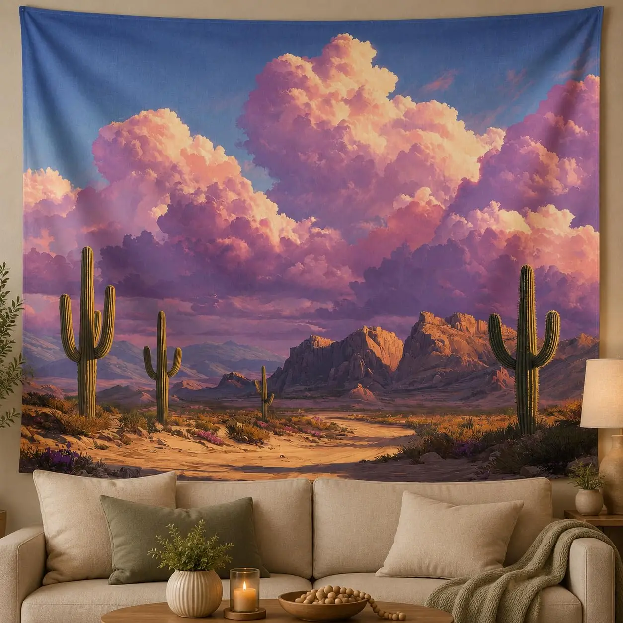 Desert Cactus Tapestry Nature Landscape Tapestry Southwestern Cactus Saguaro Wall Hanging for Home Living Room Dorm Office Decor