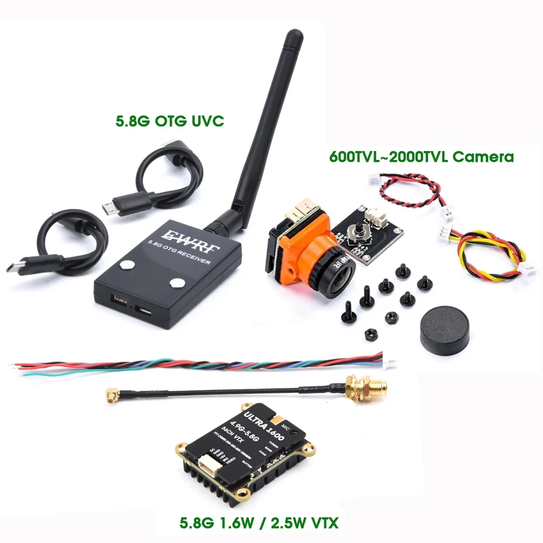 Fpv rc-ドローン,カメラ受信機,uvc,vtx送信機,vtx2w5,5.8ghz,1.6w,2.5w,64ch,1500tvl,1800tvl,2000tvl