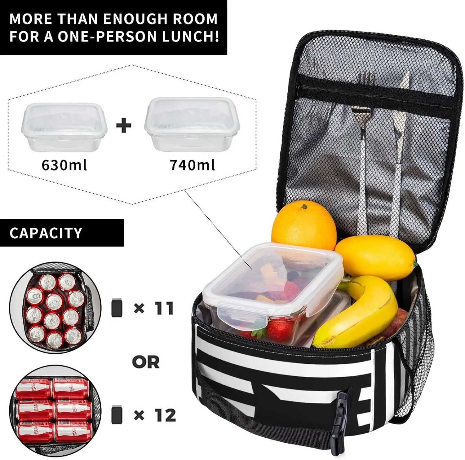 Duplo Isolado Leakproof Lunch Box, Black Cat, Cooler Bag, Organizador de Almoço para o Trabalho, Piquenique, Viagem, Camping, Tote