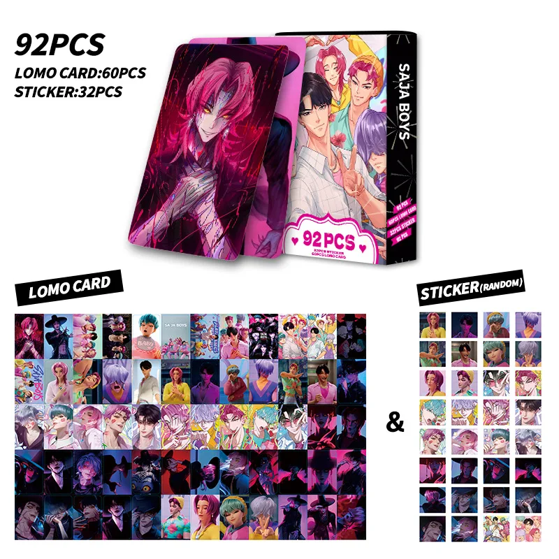 

92pcs Kpop Demon Hunters Anime Laser Card Students Double-sided Fashion Collect Cards Cartoon Animation Surrounding Kids Gifts