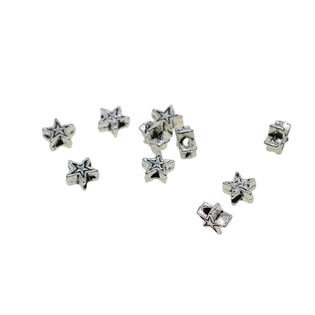 LOT of 100  Retro Vintage  Silver 0.2 Inch Mini Tiny Small Star Alloy Loose Spacer Beads for Jewelry Rosary Necklace DIY