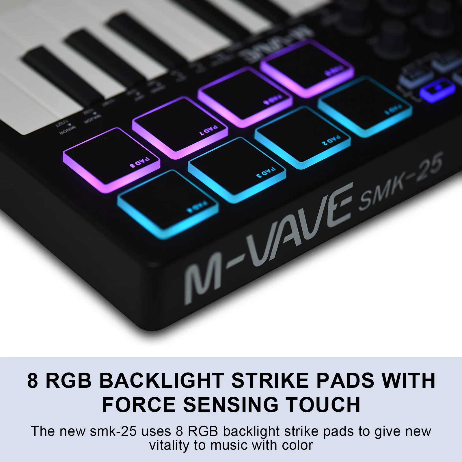 M-VAVE 25-Key MIDI Control Keyboard Mini Portable USB with 25 Velocity Sensitive Keys 8 RGB Backlit Pads 8 Knobs MIDI Keyboard