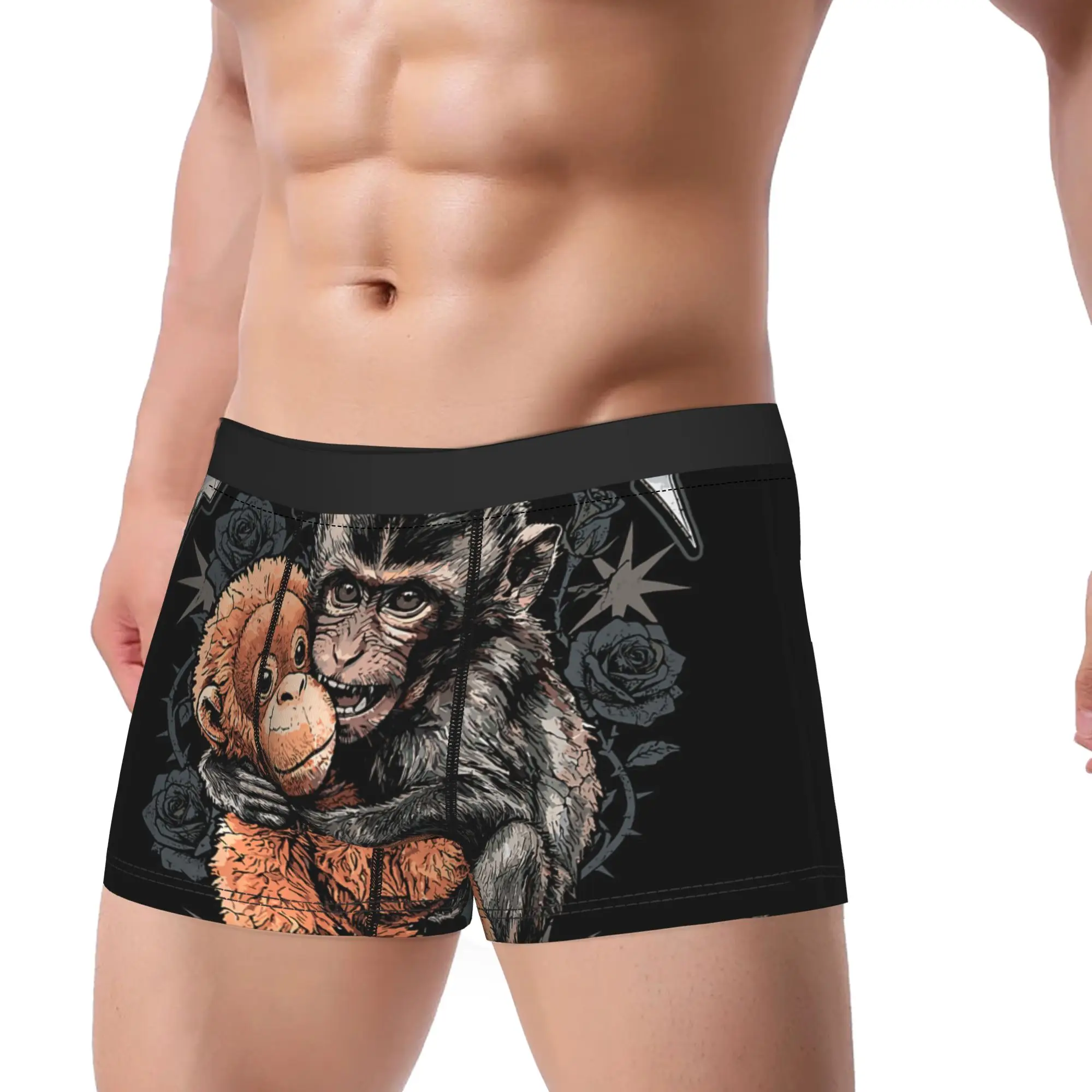 Punshi Support Monkey Meme Goth Y2K Brainrot  Brainrot Meme Underpants Homme Panties Men's Underwear Print Shorts Boxer Briefs