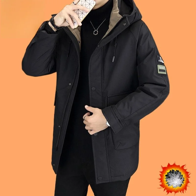 

Утепленная мужская зимняя куртка из белого утиного пуха с капюшоном, теплая, пушистая, стандартного кроя, укороченная модель