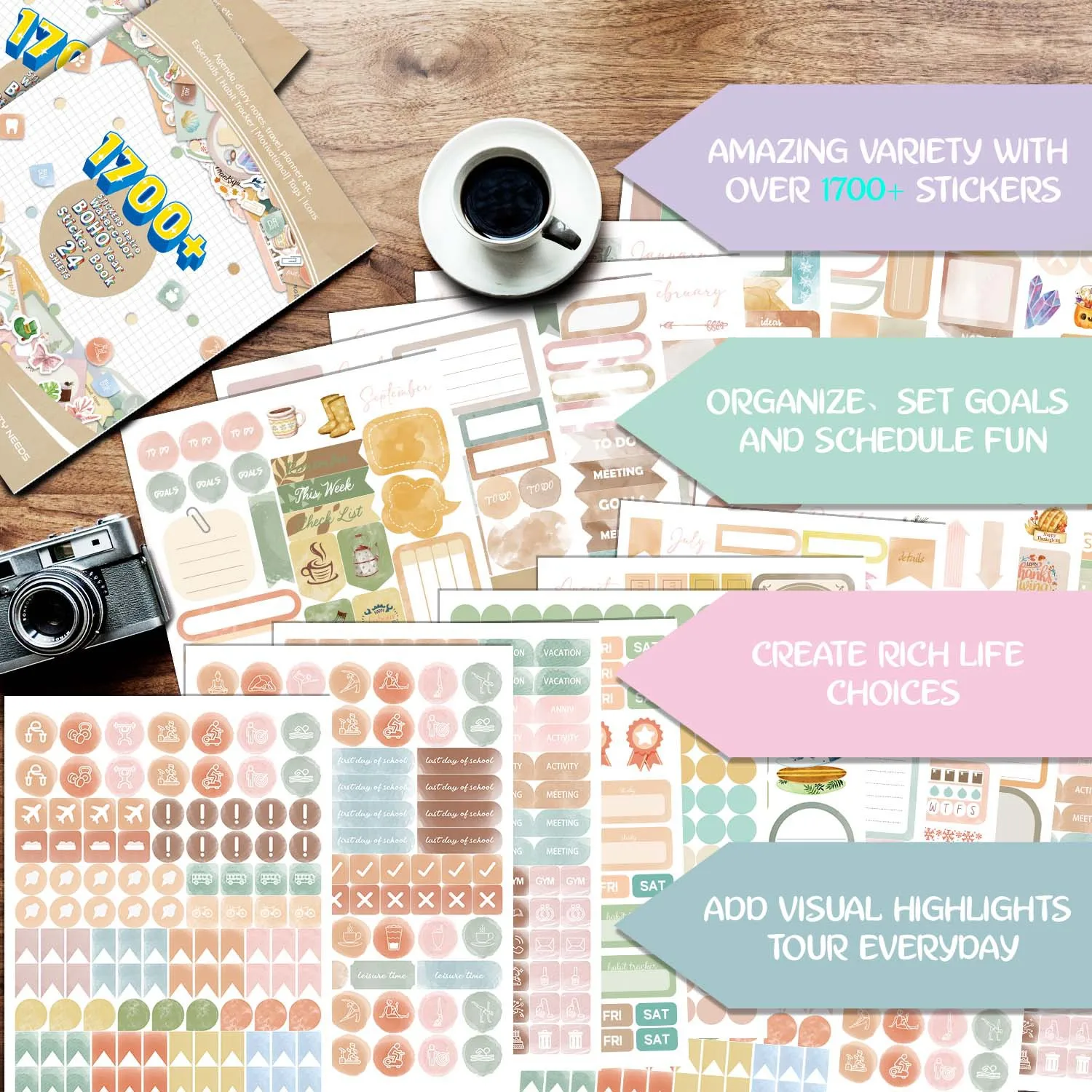 Retro Day/Week/Month Planner Sticker Book DIY Scrapbooking Diary Handbook Decorative Material Stickers Stationery