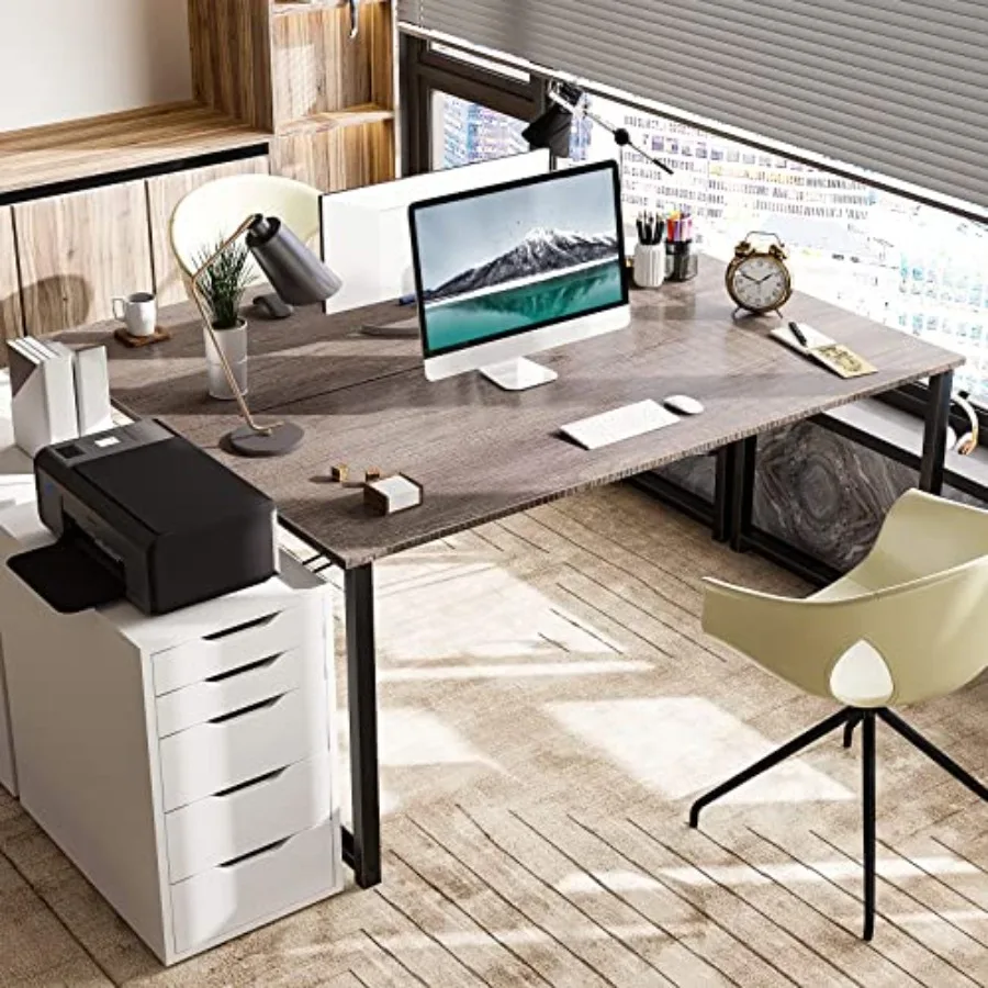 55 Inch Modern Simple Style Computer Desk for Home Office Study and Student Writing Desk in Grey Oak Finish Functional and Styl