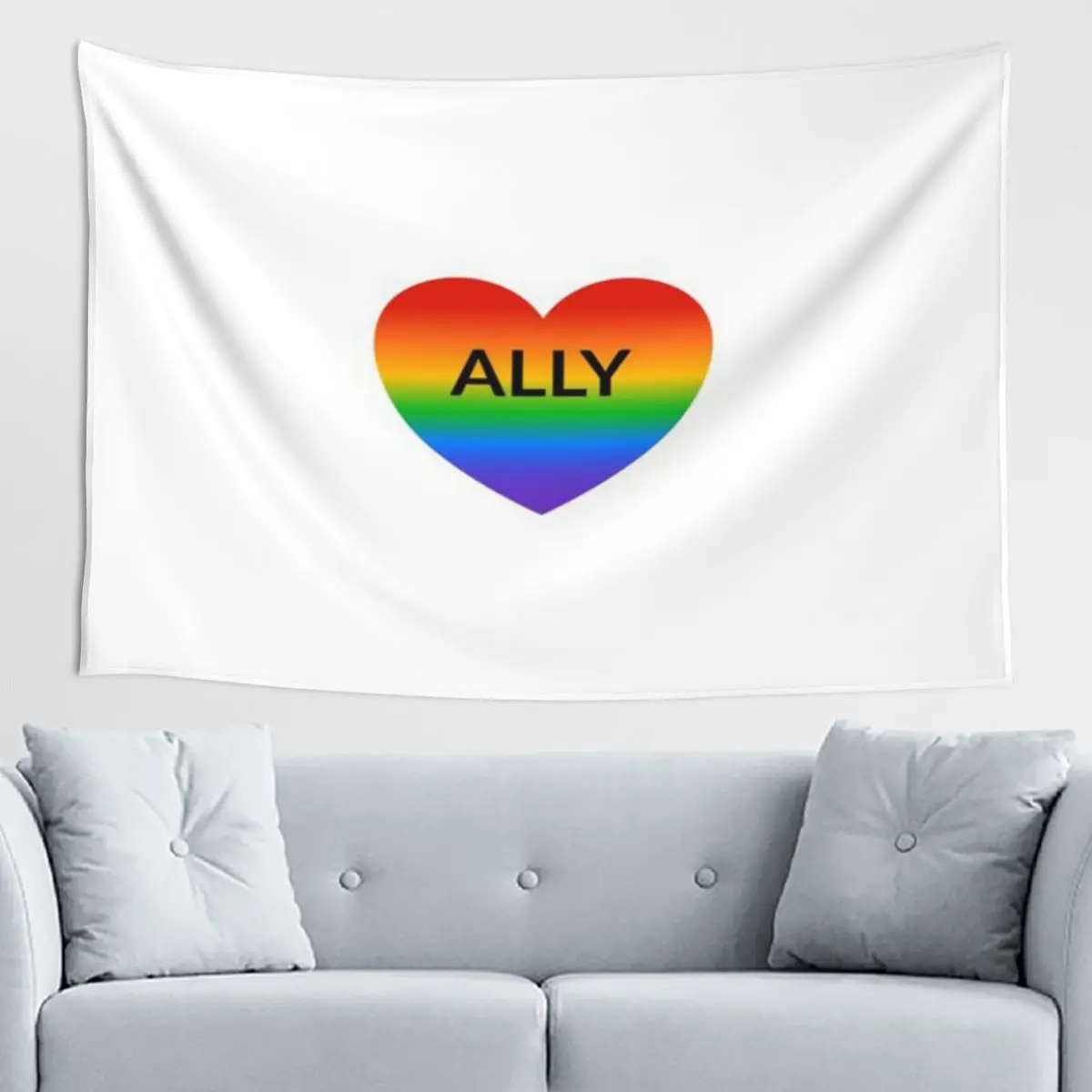 Pride ALLY On Gradient Rainbow Heart Cartoon Tapestry Ocean Mountain Tapestry Fotografie-Hintergrund