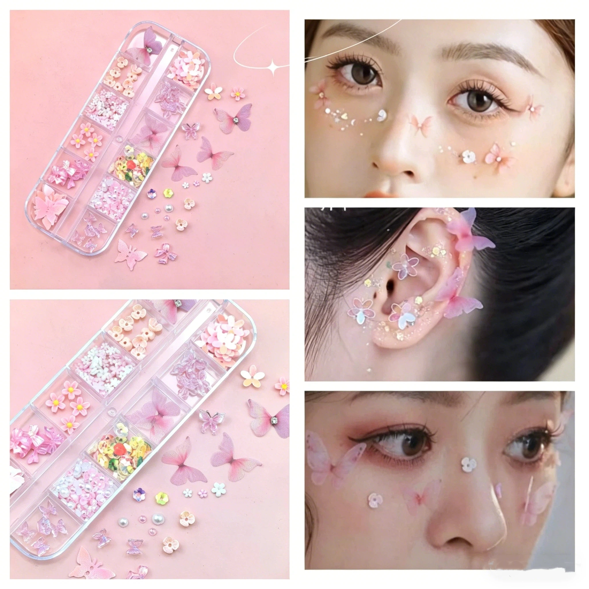 Butterfly Face Self-adhesive Decals For Makeup Eye Glitter Nail Art Stage Performance Iridescent Stickers For Child Women view 5