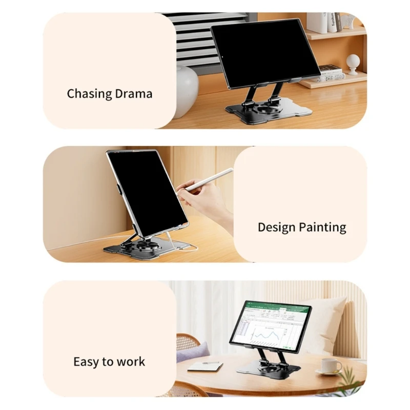 Adjustment Tablets Stand 360 Rotating Base Carbon Steel Foldable Portable Design Anti Slip Silicone Pad For Laptop Pad