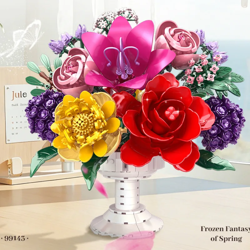 Building Blocks Flower Bouquet Goblet Vase Artificial Flower Pot Bricks DIY Assembly Toy Home Decor Birthday Gift